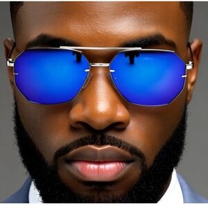 Square Sunglasses for Men and Women Fashion Metal Vintage Gradient‎ Shades Blue